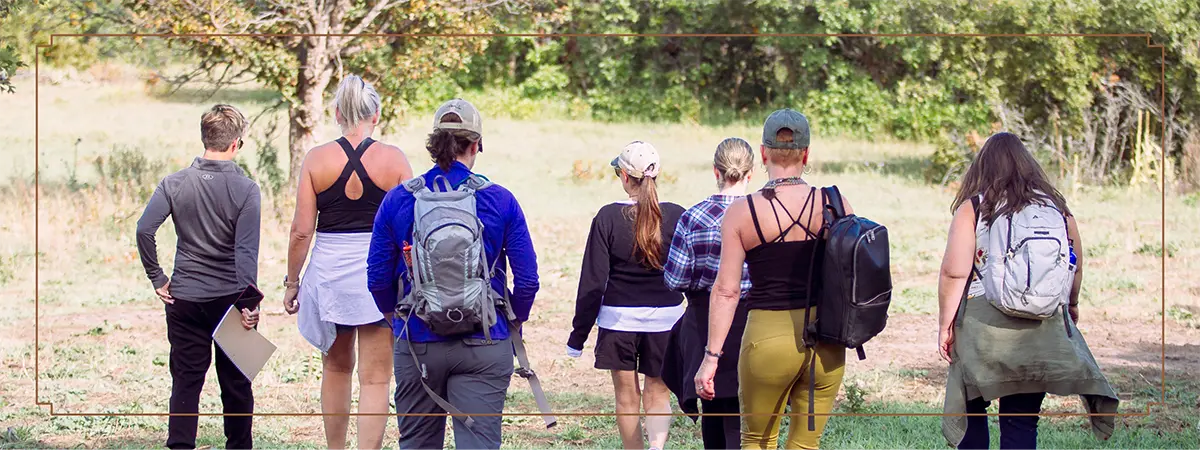 Brand Camp hiking group headed down to the creek